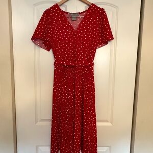 Red Polka Dot Dress Lark + Grey pleated skirt/ wrap top belted size medium